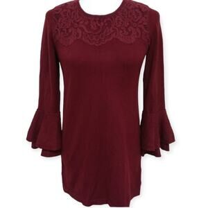 White House Black Market Maroon Lace bell Sweater like new LP Large Petite